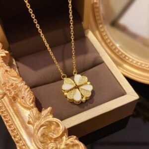 Luxury Four Leaf Clover Pendant Necklace Stainless Steel Crystal Heart Jewelry For Women Gift